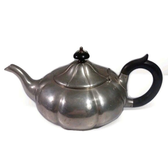 Antique Sheffield Pewter Pumpkin Melon Shape Teapot Cream Sugar Set By James Dix - Picture 4 of 15